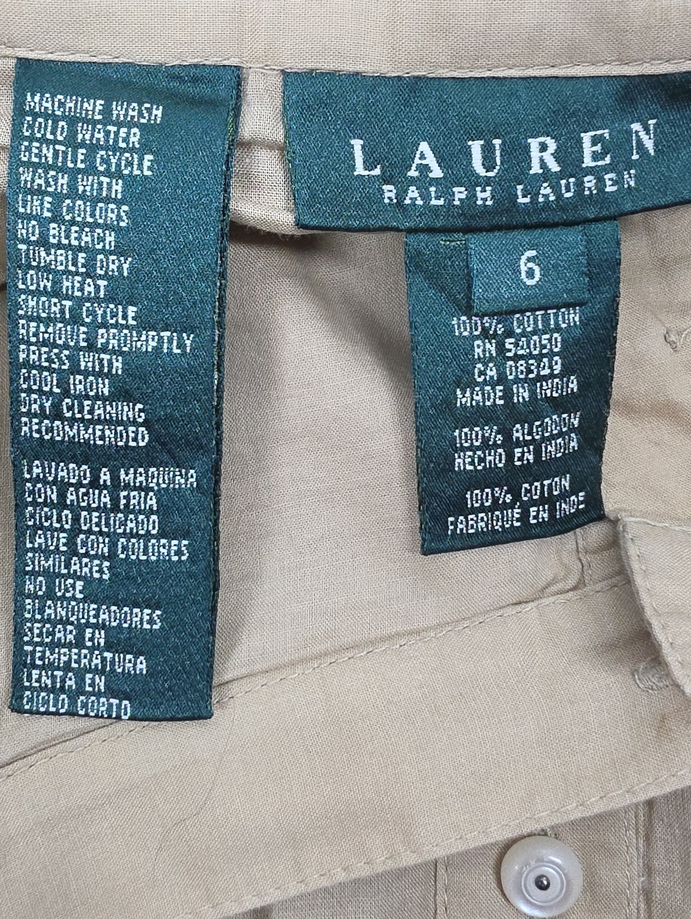 Lauren Ralph Lauren Khaki Cotton Tiered Prairie Maxi Skirt 6 Button Front - Picture 8 of 11